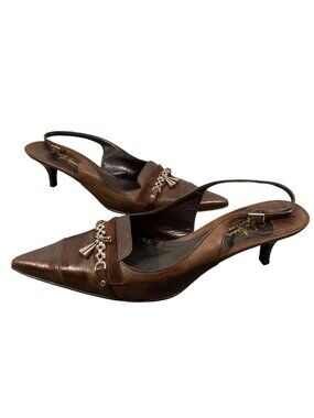 Vintage Y2K Cole Haan Collection Brown Leather suede Slingback heels Pointed Toe